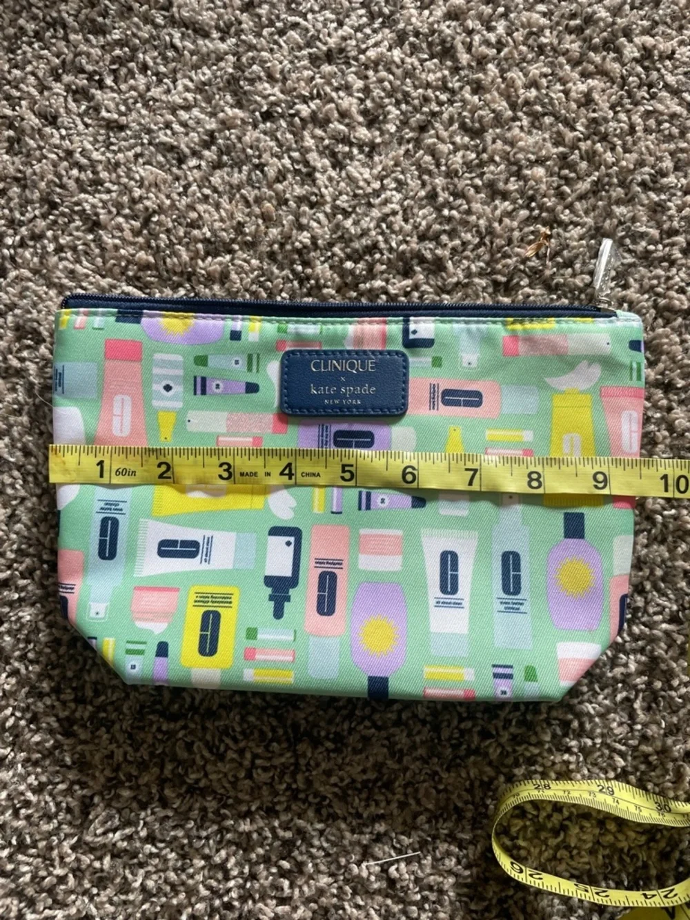 NWOT Kate Spade x Clinique Cosmetic Pouch in Lime Green with Navy & Pink Accent